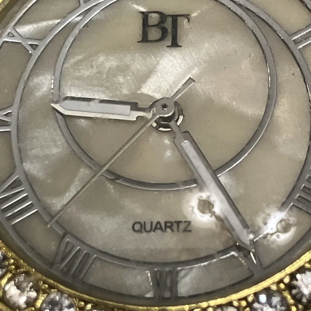 Bijoux Terner Womens Watch Mother of Pearl Face Gold Tone Crystal BT HR-805